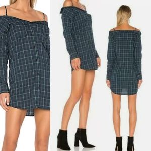 Bailey 44 Revolve Angling Off Shoulder Plaid Medium Shirt Dress New